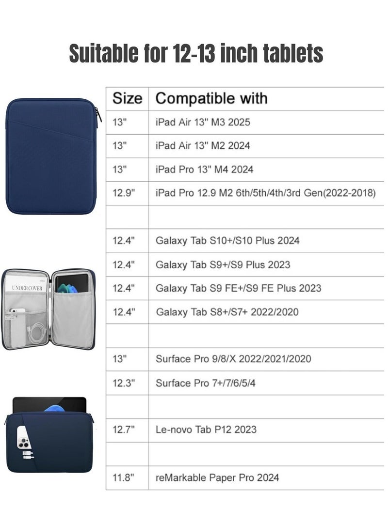 XICEN Sleeve Case Carrying Bag for 12-13.3 Inch Tablet, Compatible with iPad Pro M4 & iPad Air M2 2024, 12.9-in iPad Pro M2&M1 6th/5th 2022-2018, Surface Pro 9/8/X/7/6, Galaxy Tab S8/S8+ - Image 2